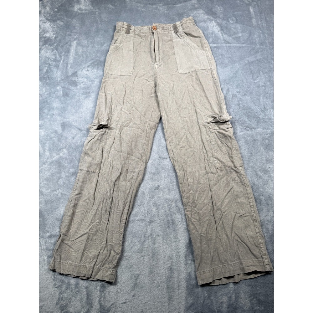 Sincerely Jules Cargo Pants Womens Small Tan Linen Wide Leg Utility Pockets